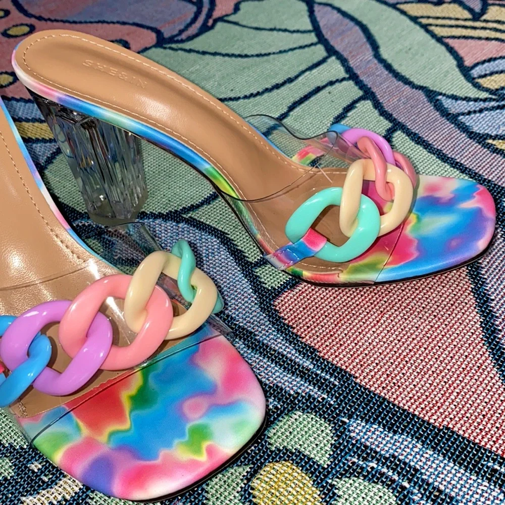 Pastel Chain Link Clear Kitten Heels - Picture 2 of 12